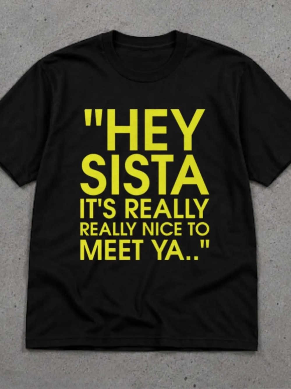 Black Short Sleeve Graphic Tee with Yellow Slogan - Women